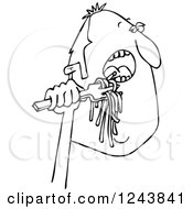 Clipart Of A Black And White Man Eating Spaghetti Royalty Free Vector Illustration