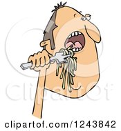 Clipart Of A Caucasian Man Eating Spaghetti Royalty Free Vector Illustration