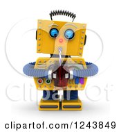 Poster, Art Print Of 3d Thirsty Yellow Retro Robot Drinking With A Straw