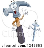 Clipart Of A Happy Cartoon Hammer And Nail Royalty Free Vector Illustration