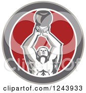 Clipart Of A Retro Crossfit Bodybuilder Lifting A Kettlebell In A Circle Royalty Free Vector Illustration