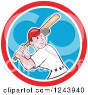 Cartoon Male Baseball Player Athlete Batting In A Circle