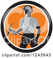 Clipart Of A Retro Male Coal Miner Worker With A Pickaxe In A Circle Royalty Free Vector Illustration