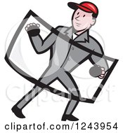 Poster, Art Print Of Cartoon Male Automotive Glass Installer Carrying A Windshield