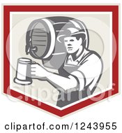 Poster, Art Print Of Retro Bartender Man Pouring A Beer From A Keg In A Shield