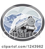 Poster, Art Print Of Steam Engine Train In The Mountains Inside An Oval