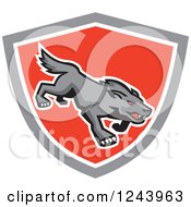 Poster, Art Print Of Red Eyed Stalking Wolf Or Dog In A Shield