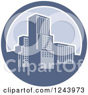 Poster, Art Print Of Retro City In A Blue Circle