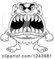 Clipart Of A Black And White Goblin Monster With Big Teeth Royalty Free Vector Illustration by Cory Thoman