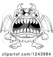 Poster, Art Print Of Black And White Winged Devil Monster With Big Teeth
