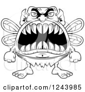 Clipart Of A Black And White Monster Fairy With Big Teeth Royalty Free Vector Illustration