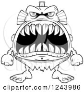 Clipart Of A Black And White Fish Monster With Big Teeth Royalty Free Vector Illustration