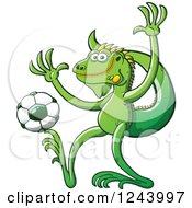 Poster, Art Print Of Soccer Football Iguana Lizard Kicking