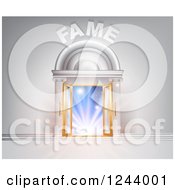 Clipart Of 3d FAME Over Open Doors With Light Royalty Free Vector Illustration