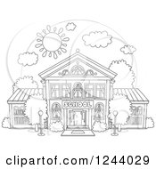 Poster, Art Print Of Black And White School Building Facade On A Sunny Day