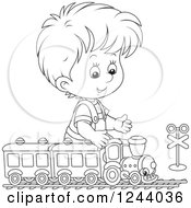 Poster, Art Print Of Black And White Boy Playing With A Train Set