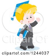 Poster, Art Print Of Blond Caucasian School Boy Wearing A Graduation Cap And Waving
