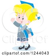 Poster, Art Print Of Blond Caucasian School Girl Wearing A Graduation Cap And Waving
