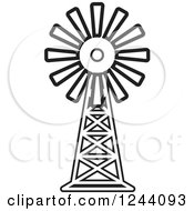 Clipart Of A Black And White Windmill Royalty Free Vector Illustration by Lal Perera