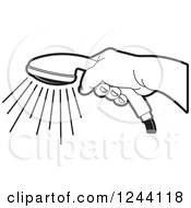 Clipart Of A Black And White Hand Holding A Shower Head Royalty Free Vector Illustration