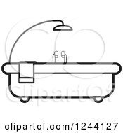 Clipart Of A Black And White Bath Tub With Shower Above Royalty Free Vector Illustration