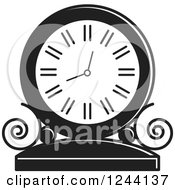 Clipart Of A Black And White Mantle Clock Royalty Free Vector Illustration