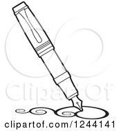 Clipart Of A Vintage Black And White Fountain Pen Nib Drawing Swirls Royalty Free Vector Illustration
