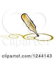 Clipart Of A Vintage Gold Fountain Pen Nib Drawing Swirls Royalty Free Vector Illustration by Lal Perera