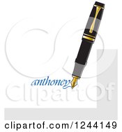 Clipart Of A Vintage Brown Fountain Pen Writing Anthoney Royalty Free Vector Illustration
