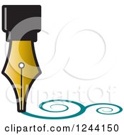 Clipart Of A Vintage Fountain Pen Nib Drawing Teal Swirls Royalty Free Vector Illustration by Lal Perera