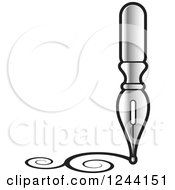 Clipart Of A Vintage Silver Fountain Pen Nib Drawing Swirls Royalty Free Vector Illustration