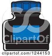 Clipart Of An Ink Bottle With A Blue Label Royalty Free Vector Illustration by Lal Perera