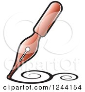 Clipart Of A Vintage Brown Fountain Pen Nib Drawing Swirls Royalty Free Vector Illustration