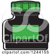 Clipart Of A Black Ink Bottle With A Green Label Royalty Free Vector Illustration by Lal Perera