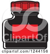 Clipart Of A Black Ink Bottle With A Red Label Royalty Free Vector Illustration