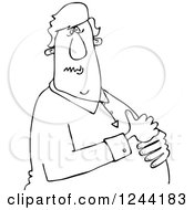 Clipart Of A Black And White Man With Heartburn Holding His Chest Royalty Free Vector Illustration by djart