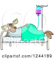 Clipart Of A Hospital Patient Moose Resting In A Bed With An Iv Royalty Free Vector Illustration