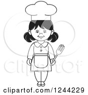 Clipart Of A Black And White Female Chef Holding A Fork Royalty Free Vector Illustration
