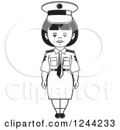 Clipart Of A Black And White Female Pilot Royalty Free Vector Illustration