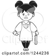 Clipart Of A Black And White Businesswoman With A Briefcase And Cell Phone Royalty Free Vector Illustration