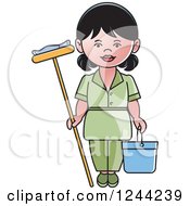 Female Maid With A Mop And Bucket