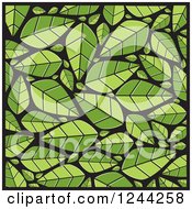 Clipart Of A Background Of Green Leaves Over Black Royalty Free Vector Illustration by Lal Perera
