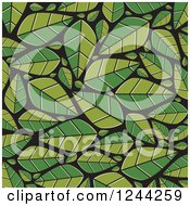 Clipart Of A Background Of Green Leaves Over Black 2 Royalty Free Vector Illustration by Lal Perera