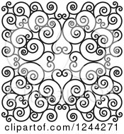 Clipart Of A Background Of Swirls Forming An Ornate Design In Black And White Royalty Free Vector Illustration