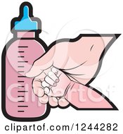 Clipart Of A Mother And Baby Hand By A Bottle Royalty Free Vector Illustration