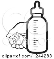 Clipart Of A Black And White Mother And Baby Hand By A Bottle Royalty Free Vector Illustration
