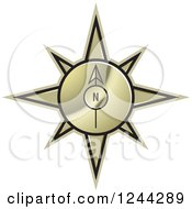 Clipart Of A Gold Compass Pointing North Royalty Free Vector Illustration