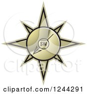 Clipart Of A Gold Compass Pointing South West Royalty Free Vector Illustration