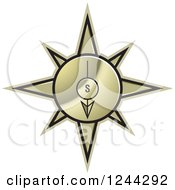 Clipart Of A Gold Compass Pointing South Royalty Free Vector Illustration