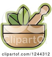 Clipart Of A Mortar And Pestle With Leaves Royalty Free Vector Illustration by Lal Perera